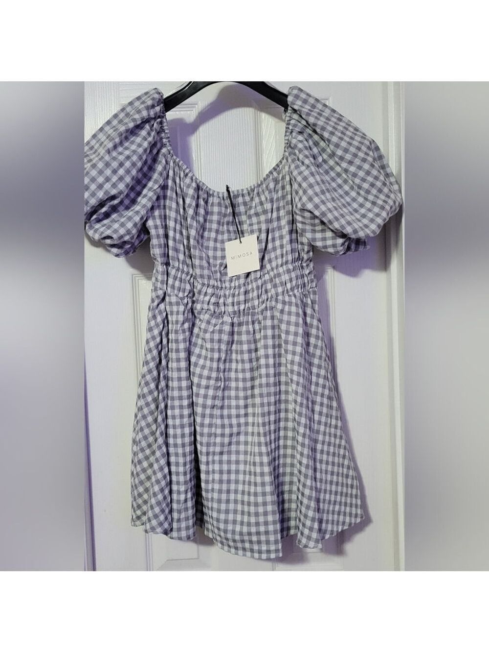 MIMOSA | Gingham Dress | Gray and White | Size M - Picture 2 of 10